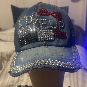 Embellished Denim Cap with Rhinestones